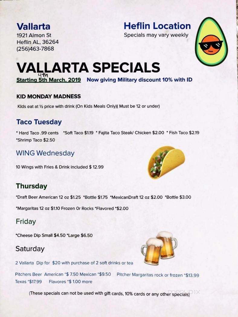 Vallarta Mexican Restaurant - Heflin, AL menu_pic