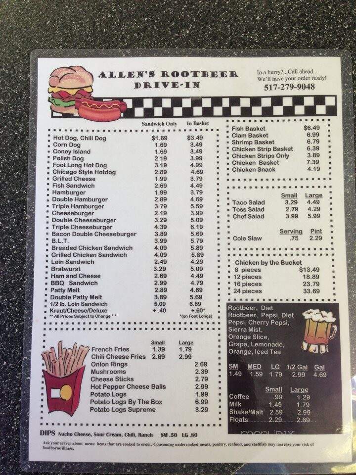 Short's Rootbeer Stand - Coldwater, MI menu_pic
