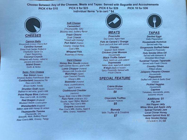 Avondale Wine & Cheese - Charleston, SC menu_pic
