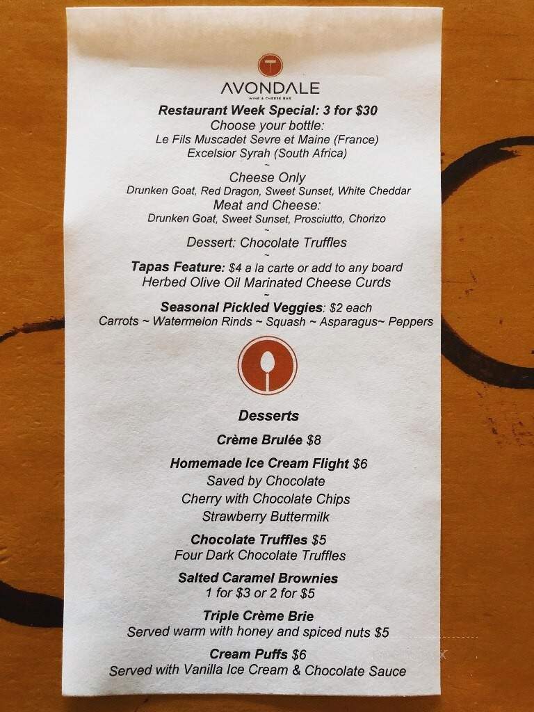 Avondale Wine & Cheese - Charleston, SC menu_pic