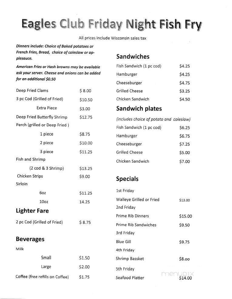 Eagles Club - Madison, WI menu_pic