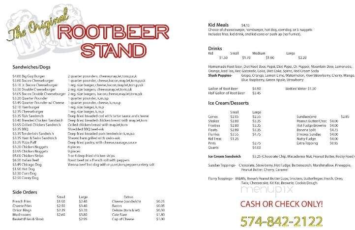 Original Root Beer Stand - Culver, IN menu_pic