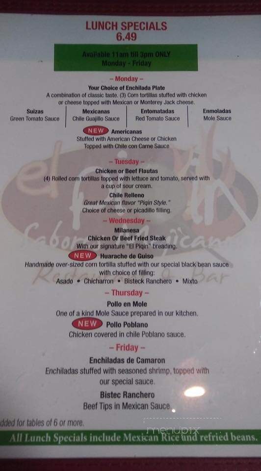 El Piqin - Brownsville, TX menu_pic