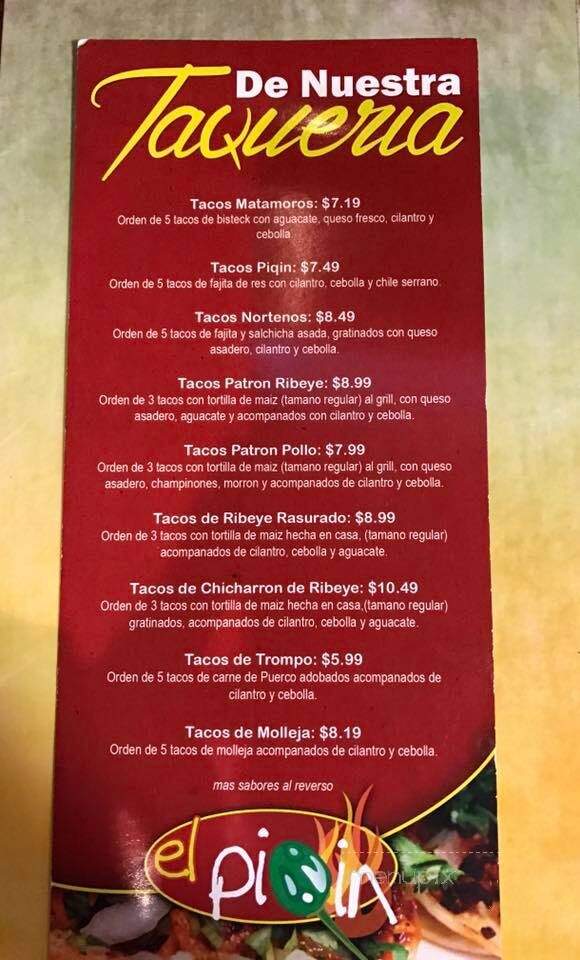 El Piqin - Brownsville, TX menu_pic