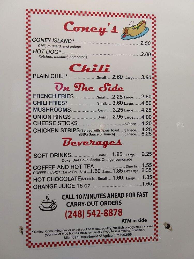 Bray's Hamburger - Hazel Park, MI menu_pic