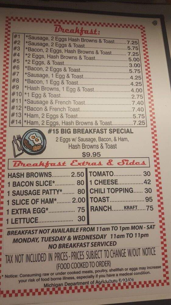 Bray's Hamburger - Hazel Park, MI menu_pic