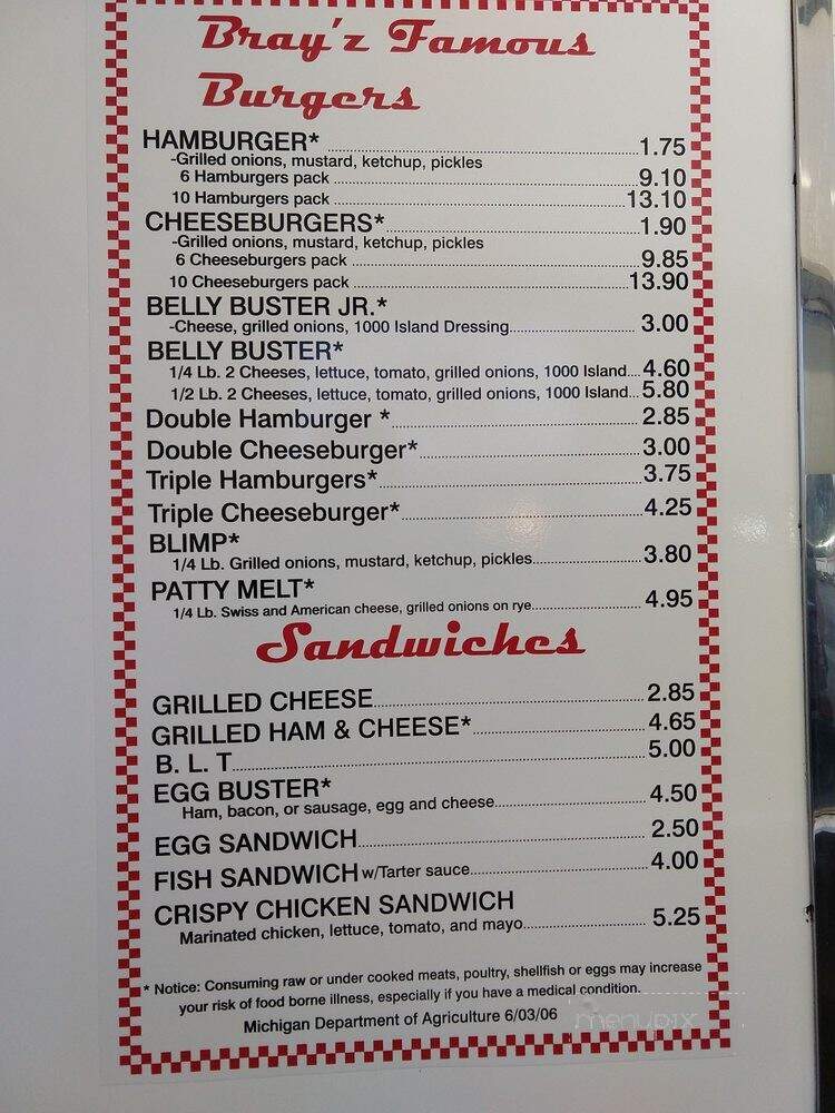 Bray's Hamburger - Hazel Park, MI menu_pic