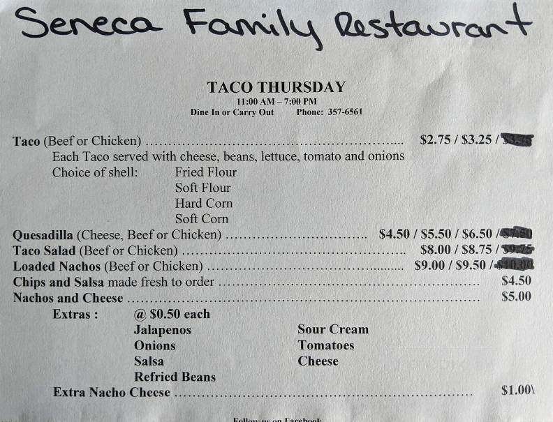 Seneca Family Restaurant - Seneca, IL menu_pic