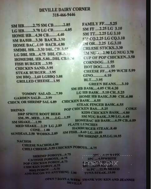 Deville Dairy Corner - Deville, LA menu_pic
