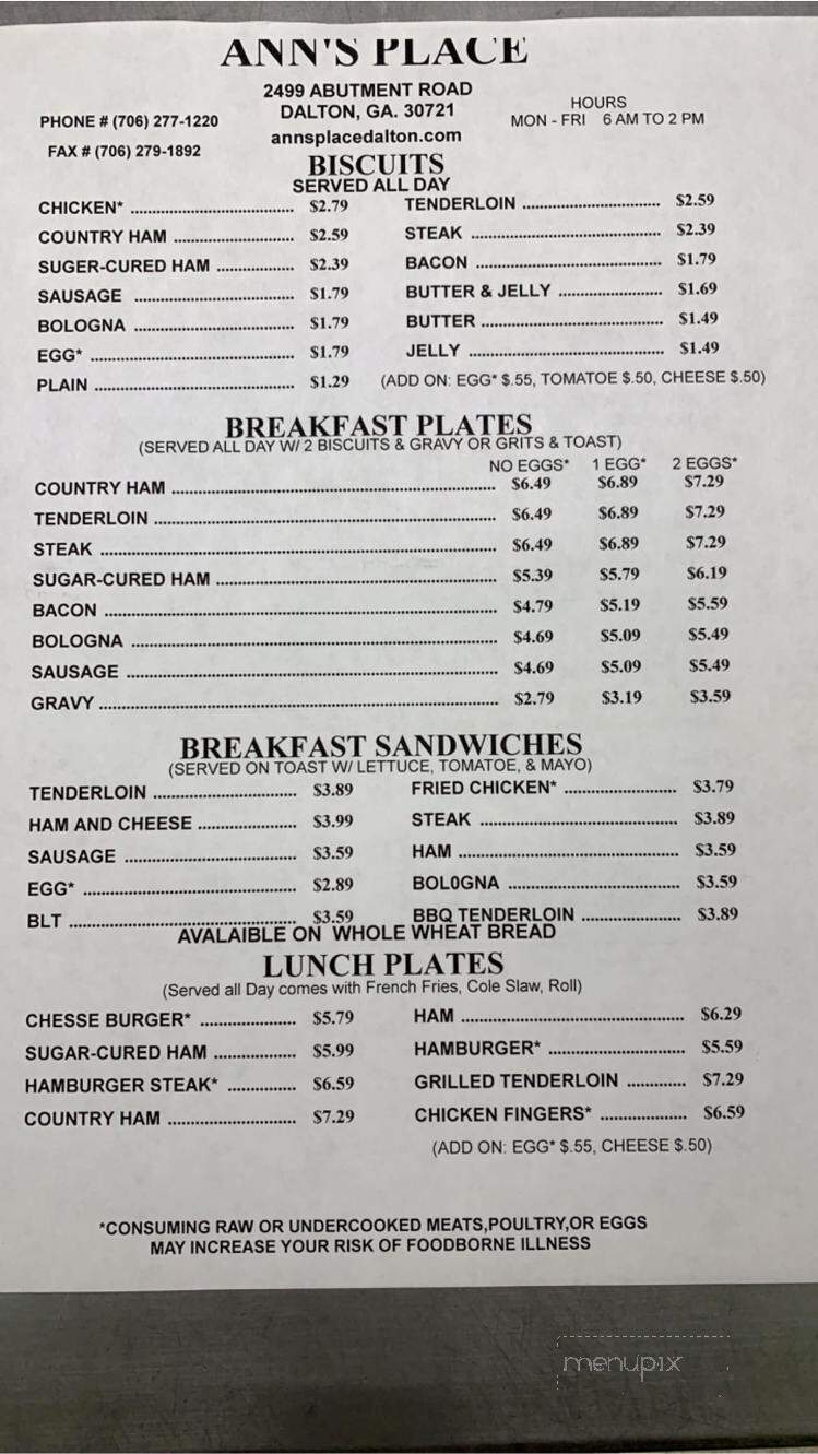 Ann's Place - Dalton, GA menu_pic