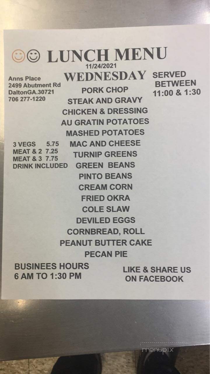 Ann's Place - Dalton, GA menu_pic