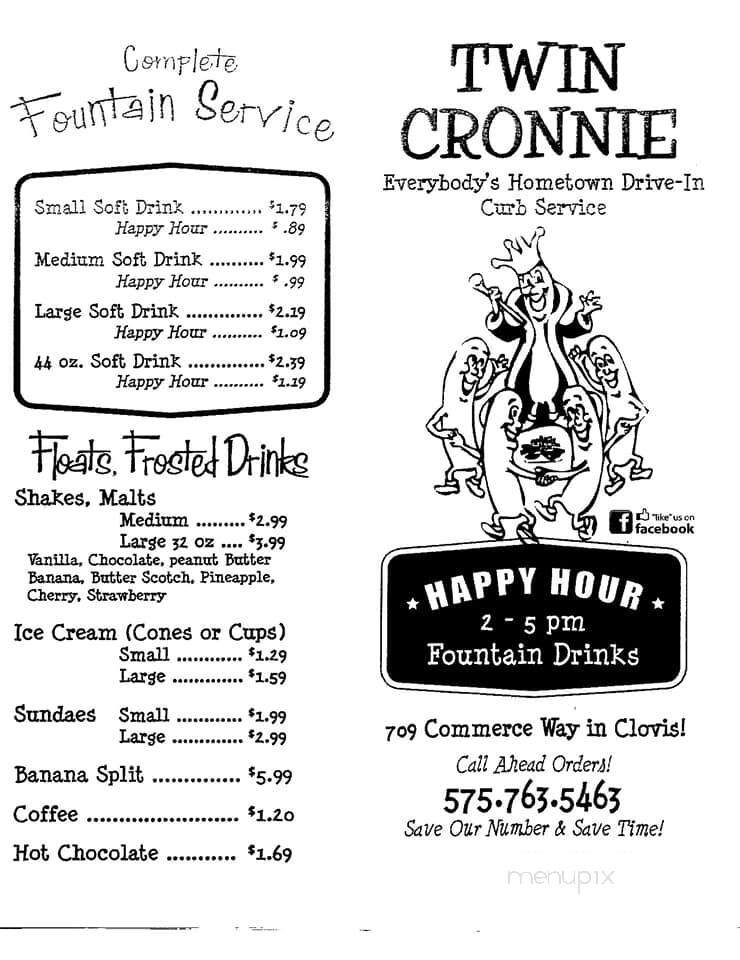Twin Cronnie Drive-In - Clovis, NM menu_pic