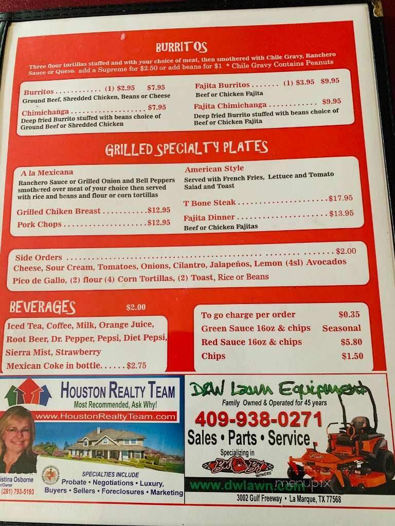 El Sombrero Cafe - Hitchcock, TX menu_pic