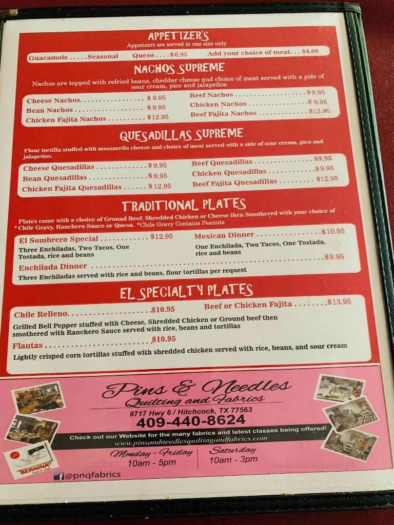 El Sombrero Cafe - Hitchcock, TX menu_pic