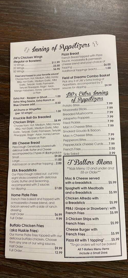 J W's 3rd Base - Rock Falls, WI menu_pic