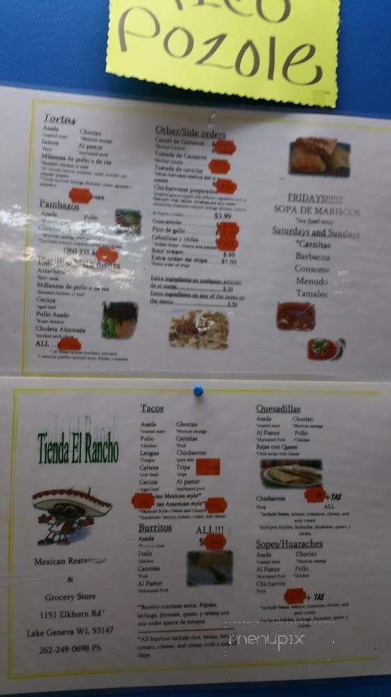 Tienda El Rancho - Lake Geneva, WI menu_pic
