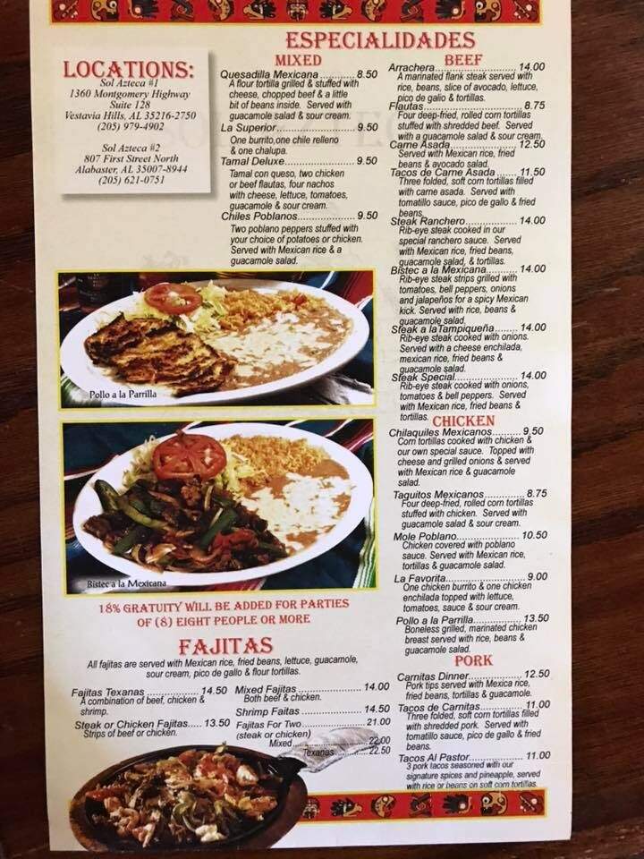 Sol Azteca - Vestavia Hills, AL menu_pic