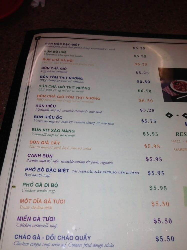 Van Restaurant - Garden Grove, CA menu_pic