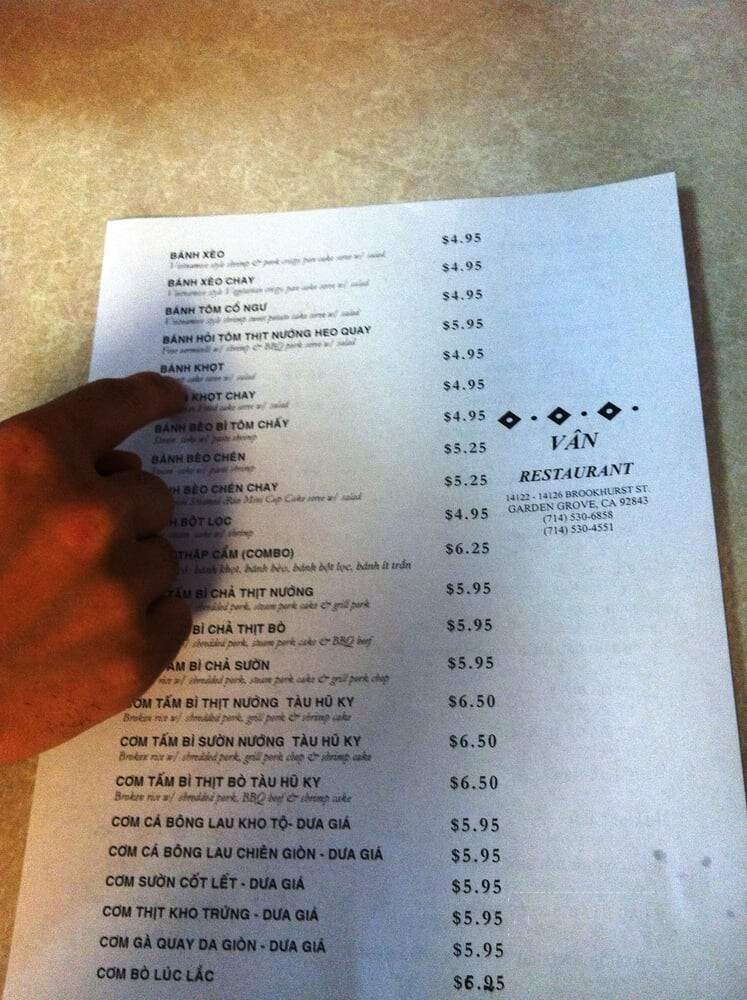 Van Restaurant - Garden Grove, CA menu_pic