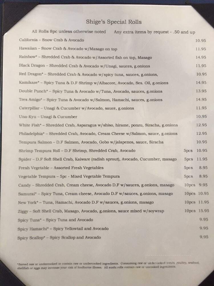 Shige Sushi - Carmichael, CA menu_pic