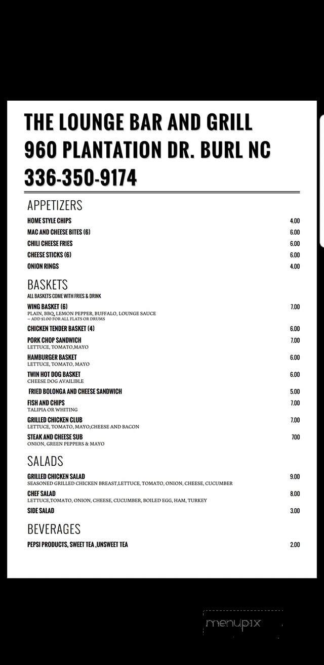 The Lounge - Burlington, NC menu_pic