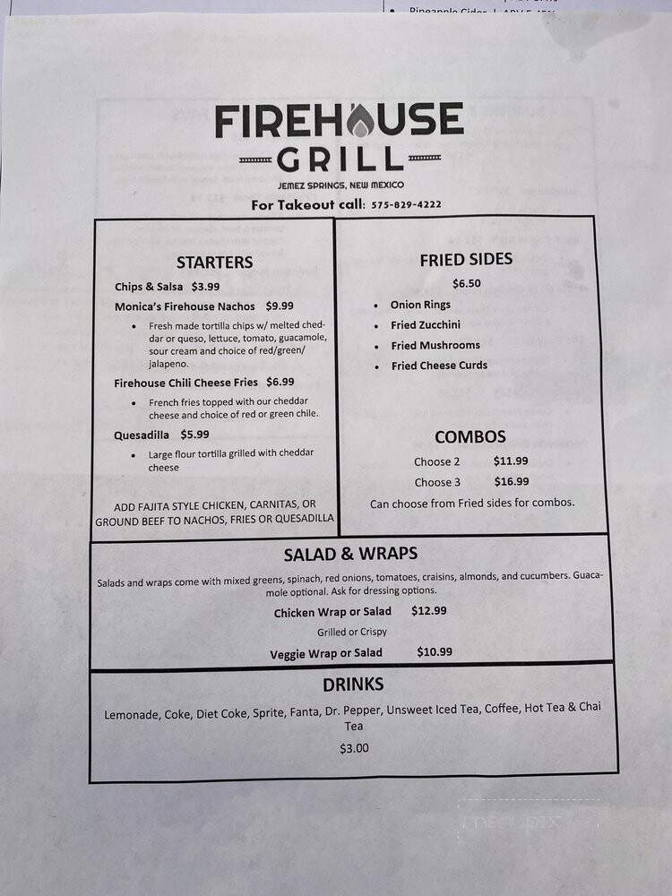 Monica's Firehouse Grill - Jemez Springs, NM menu_pic