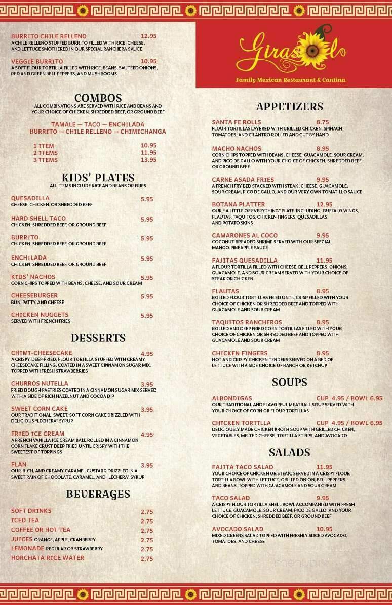 Girasol Family Mexican Restaurant & Cantina - Klamath Falls, OR menu_pic