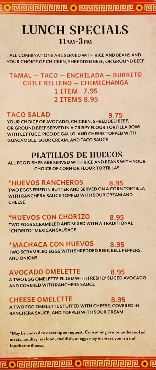 Girasol Family Mexican Restaurant & Cantina - Klamath Falls, OR menu_pic
