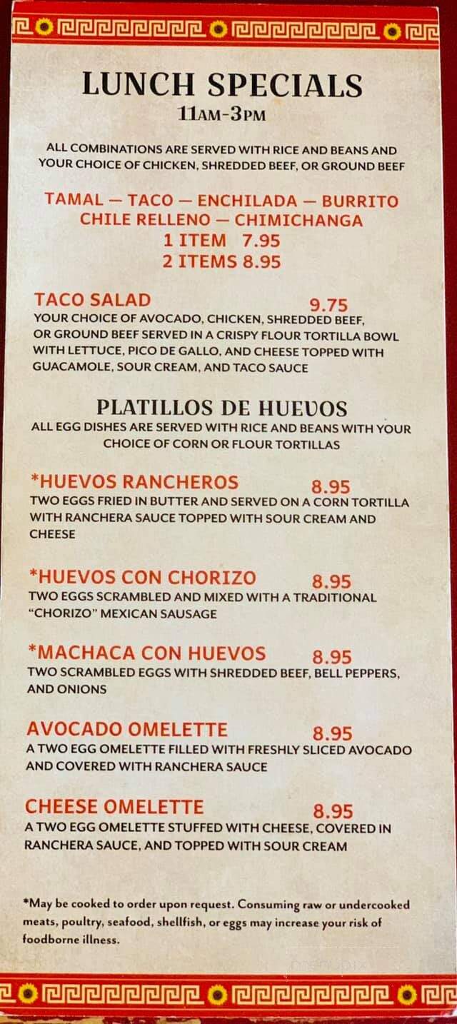 Girasol Family Mexican Restaurant & Cantina - Klamath Falls, OR menu_pic