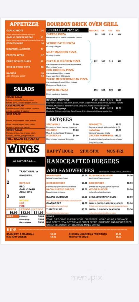 Bourbon Brick Oven Grill - Bardstown, KY menu_pic