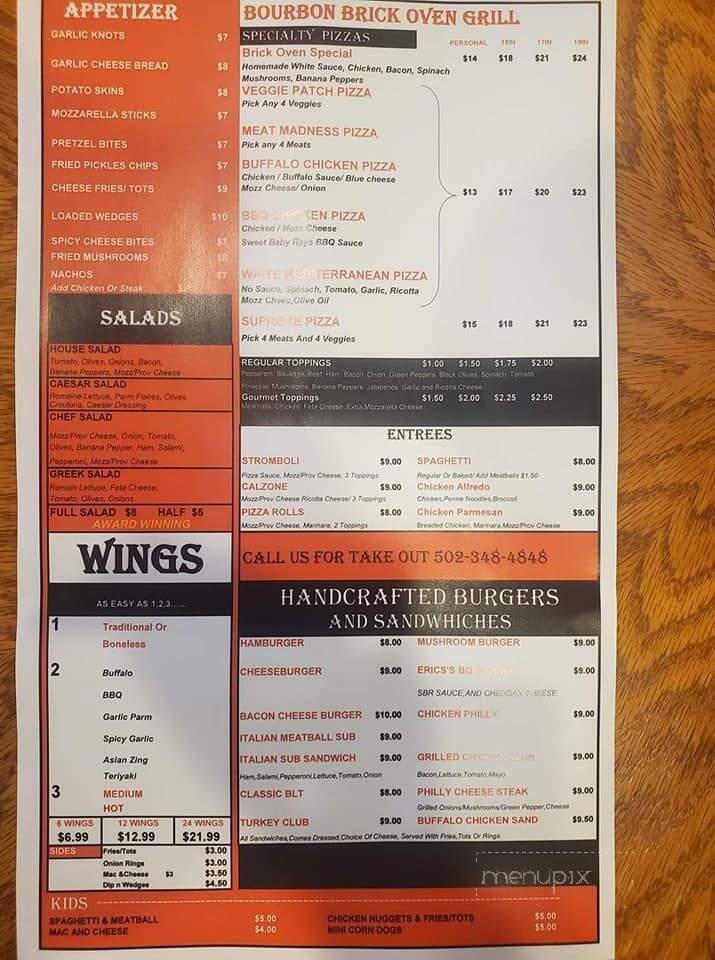 Bourbon Brick Oven Grill - Bardstown, KY menu_pic
