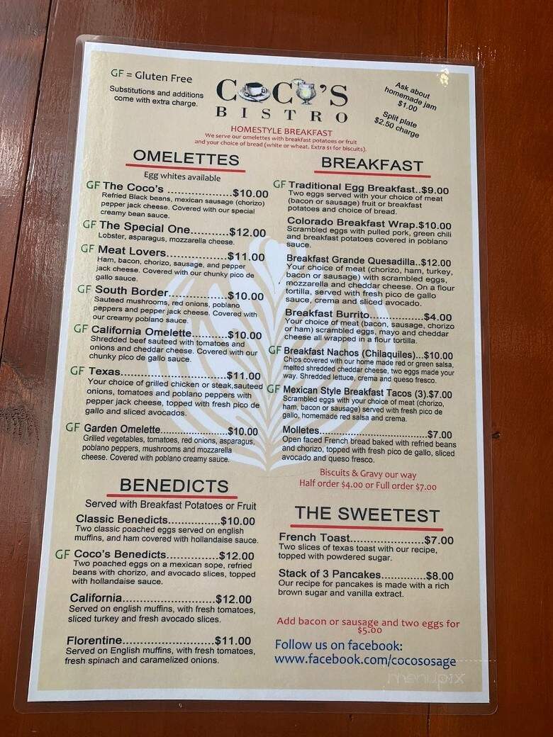 Coco's Bistro - Osage Beach, MO menu_pic
