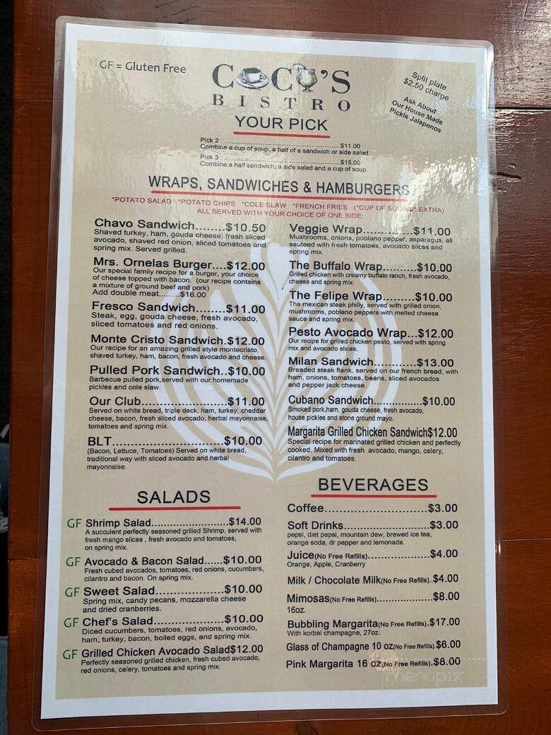 Coco's Bistro - Osage Beach, MO menu_pic