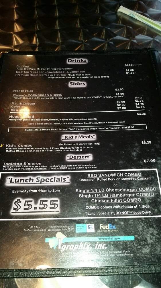 Xtreme Smokehouse & Grill - Washington, IA menu_pic