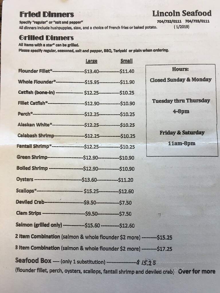 Lincoln Saefood - Lincolnton, NC menu_pic
