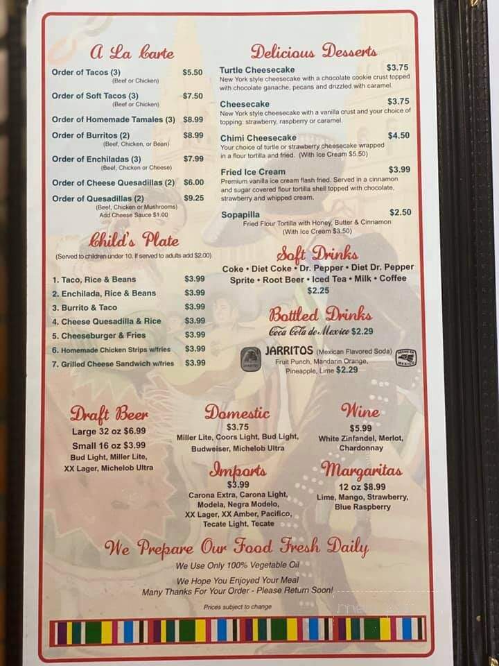 Fiestalinda Mexican Restaurant - Bastrop, LA menu_pic