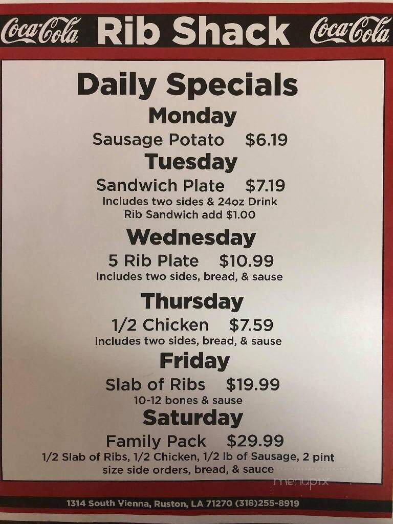 Rib Shack - Ruston, LA menu_pic