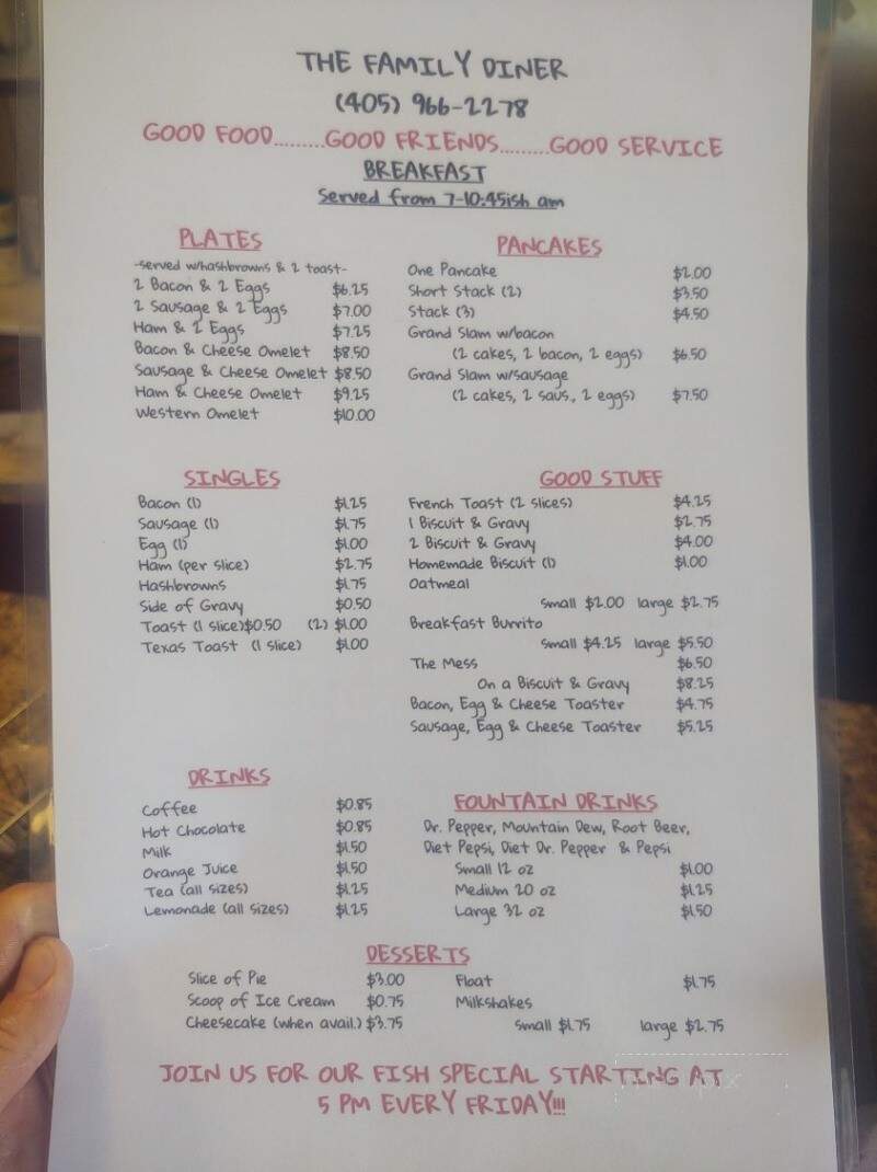 Family Diner - Gracemont, OK menu_pic
