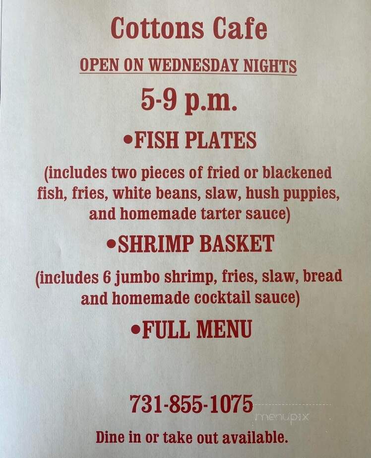 Cotton's Cafe - Trenton, TN menu_pic