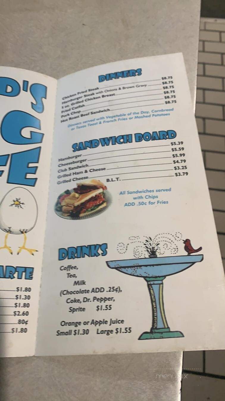 Bird's Egg Cafe - Palestine, TX menu_pic