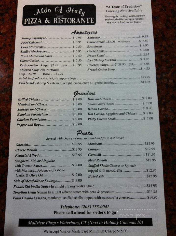 Aldo Of Italy - Waterbury, CT menu_pic