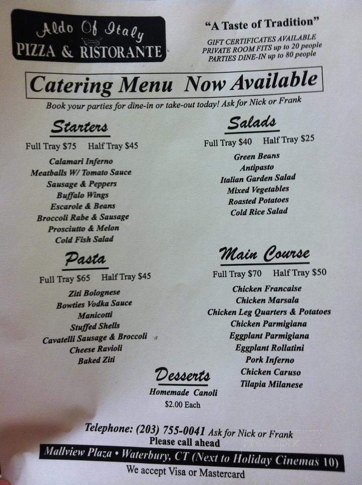 Aldo Of Italy - Waterbury, CT menu_pic