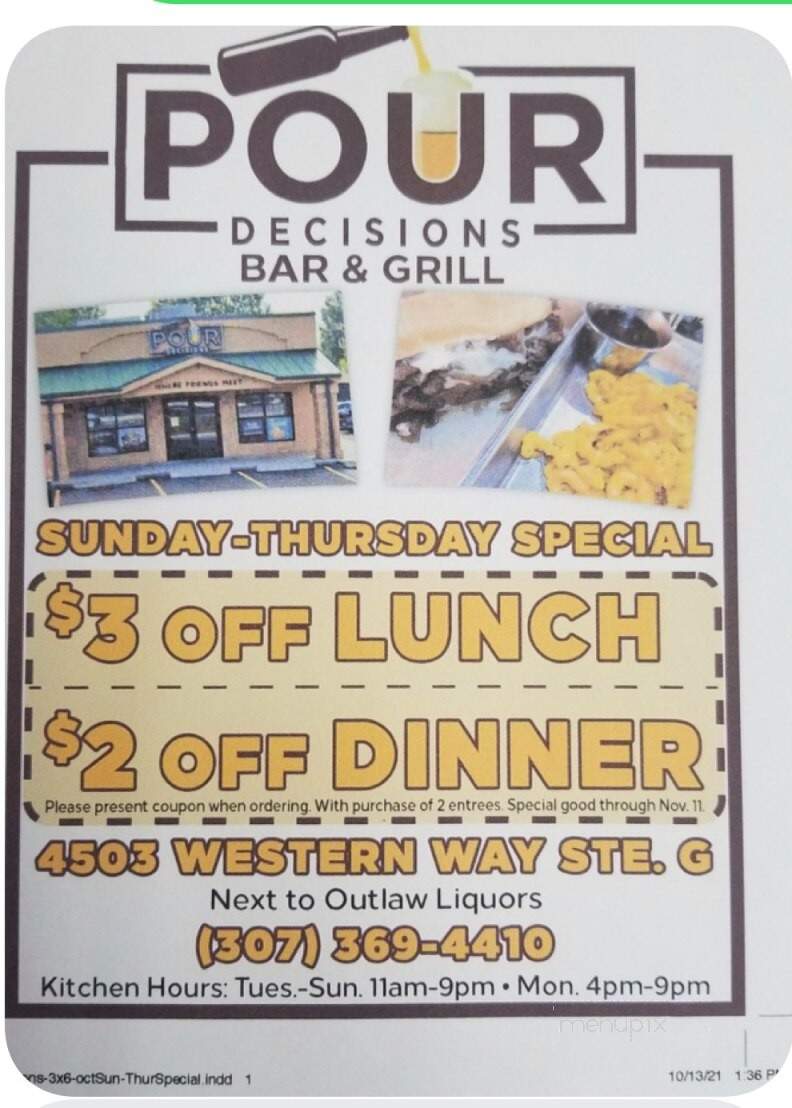 Pour Decisions Bar & Grill - Cheyenne, WY menu_pic