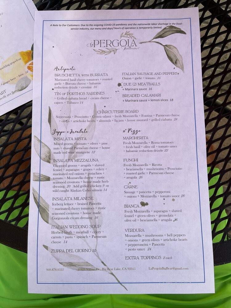 La Pergola Trattoria - Big Bear Lake, CA menu_pic