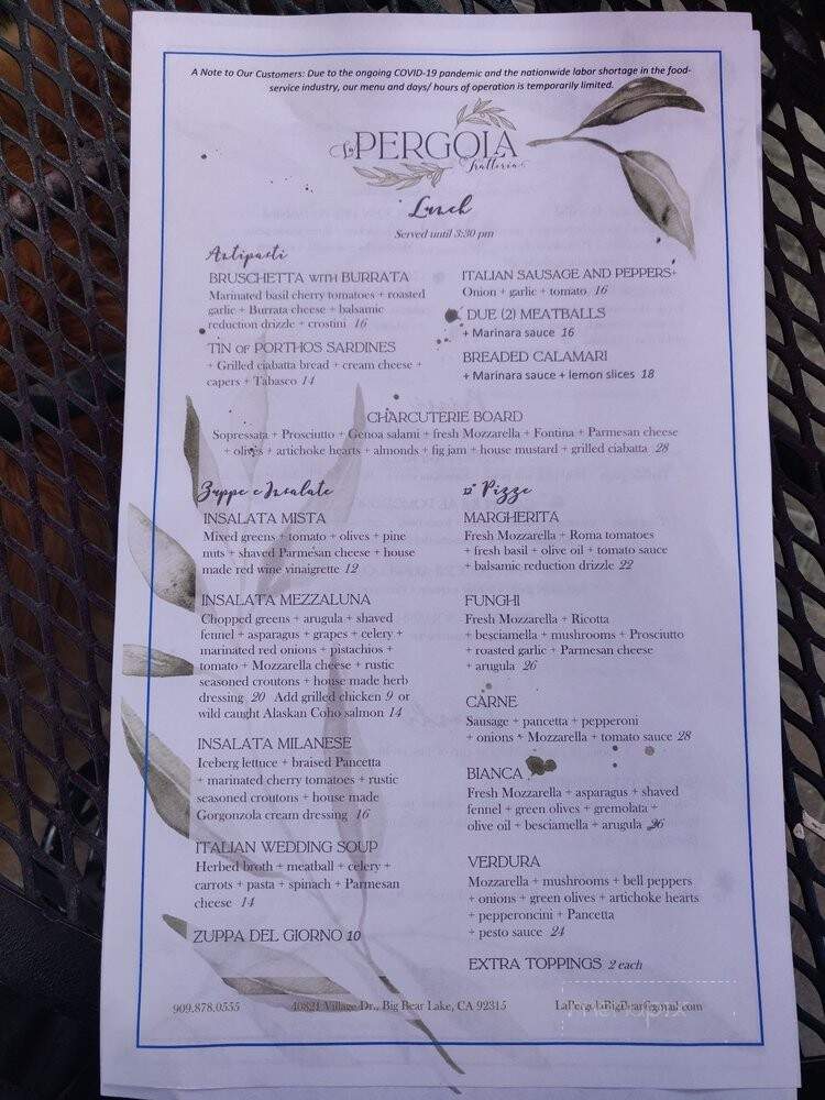 La Pergola Trattoria - Big Bear Lake, CA menu_pic