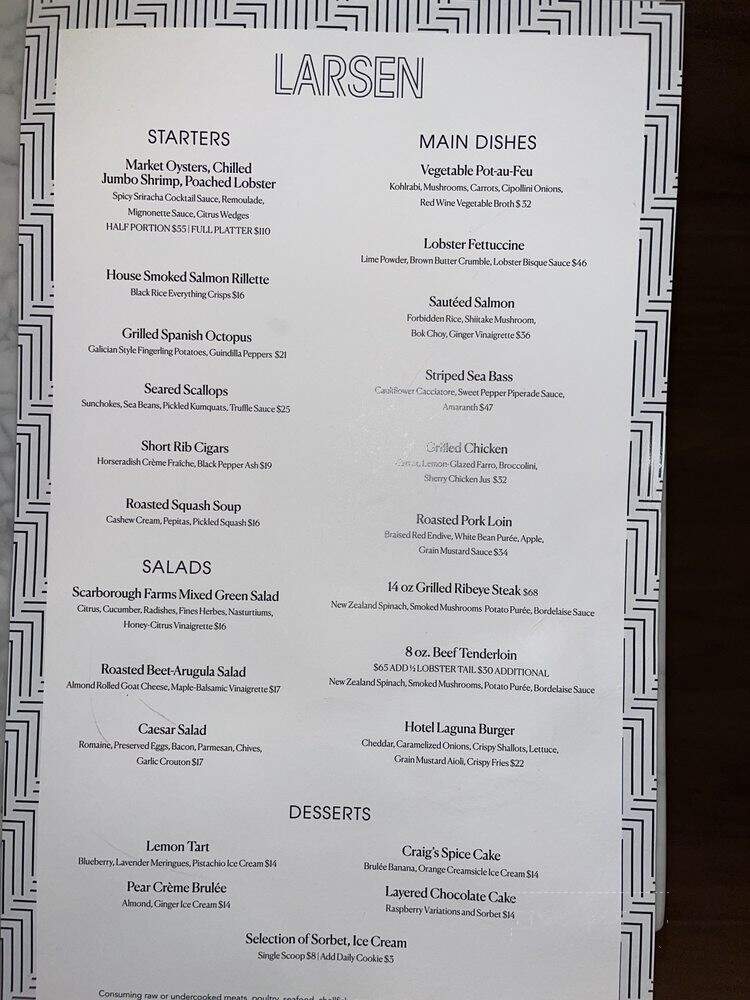 Larsen - Laguna Beach, CA menu_pic