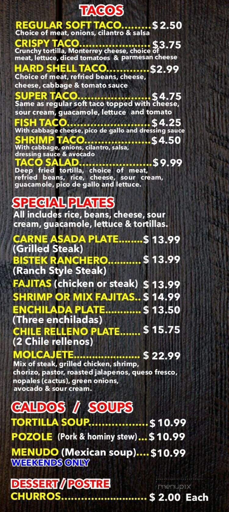 Taqueria El Gaban - Grass Valley, CA menu_pic