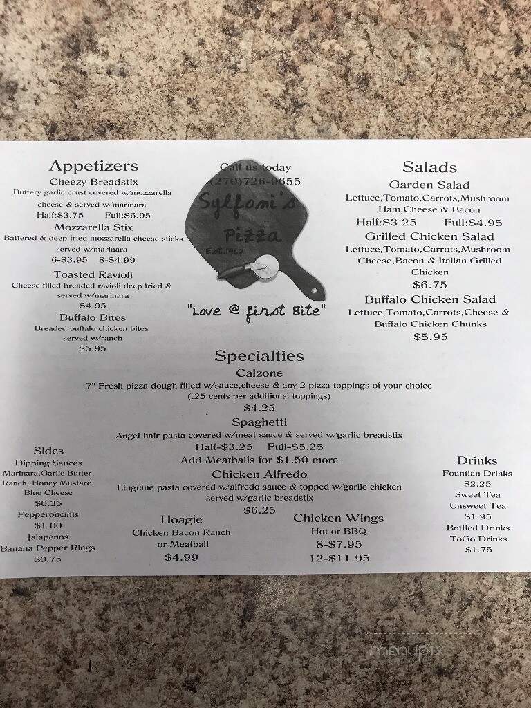 Sylfoni's Pizza - Russellville, KY menu_pic