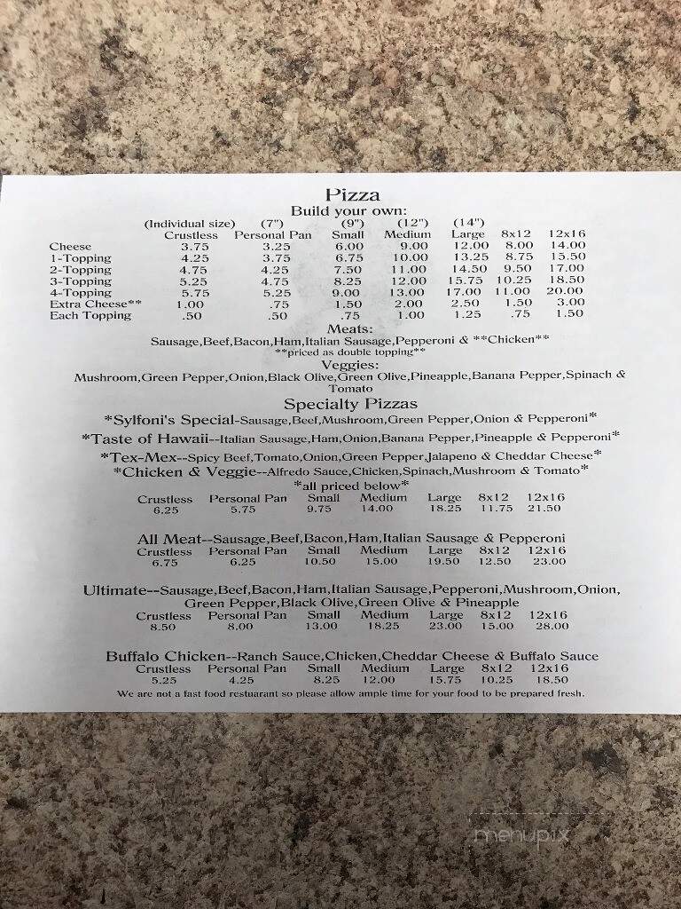 Sylfoni's Pizza - Russellville, KY menu_pic