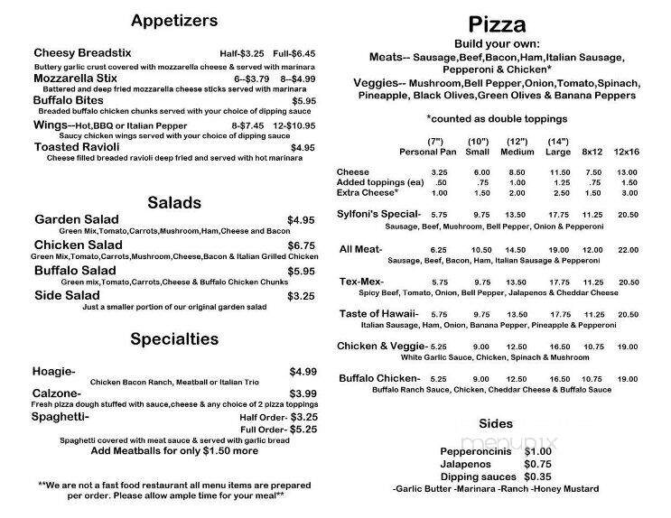 Sylfoni's Pizza - Russellville, KY menu_pic